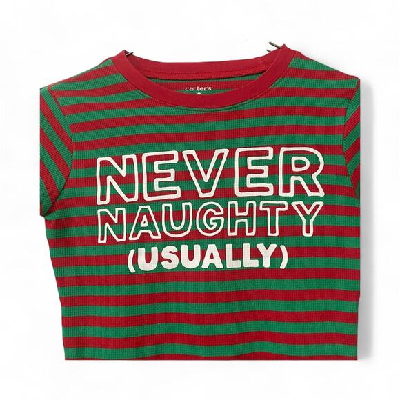 Carters Never Naughty Red GreenStriped Pajama Set Christmas Unisex Size 8 - Picture 4 of 7